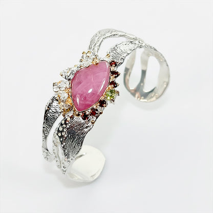 925 Sterling Silver Pink Ruby Bracelet, additional angle