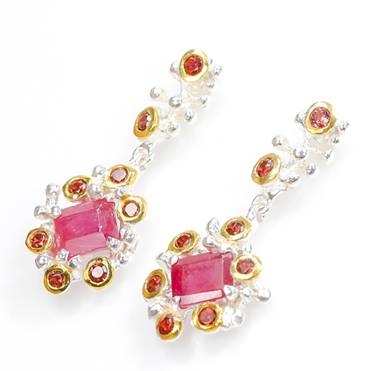 925 Sterling Silver Pink Ruby Earrings, close-up detail