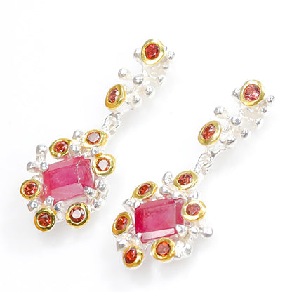 925 Sterling Silver Pink Ruby Earrings, close-up detail