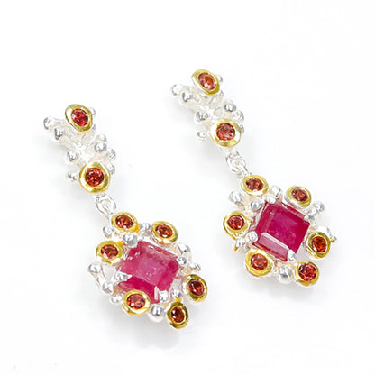 925 Sterling Silver Pink Ruby Earrings, worn view