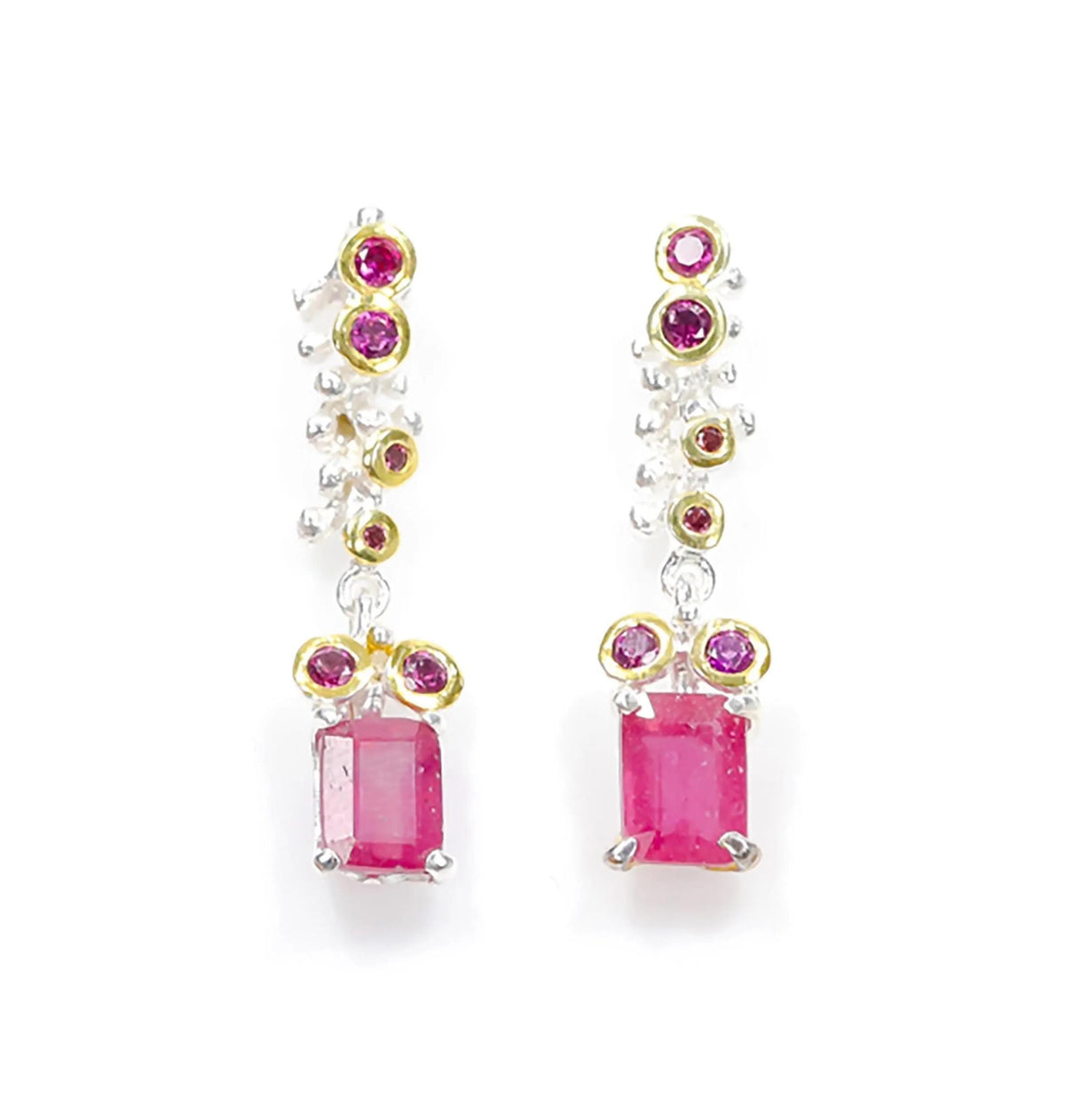 925 Sterling Silver Pink Ruby Earrings, worn look