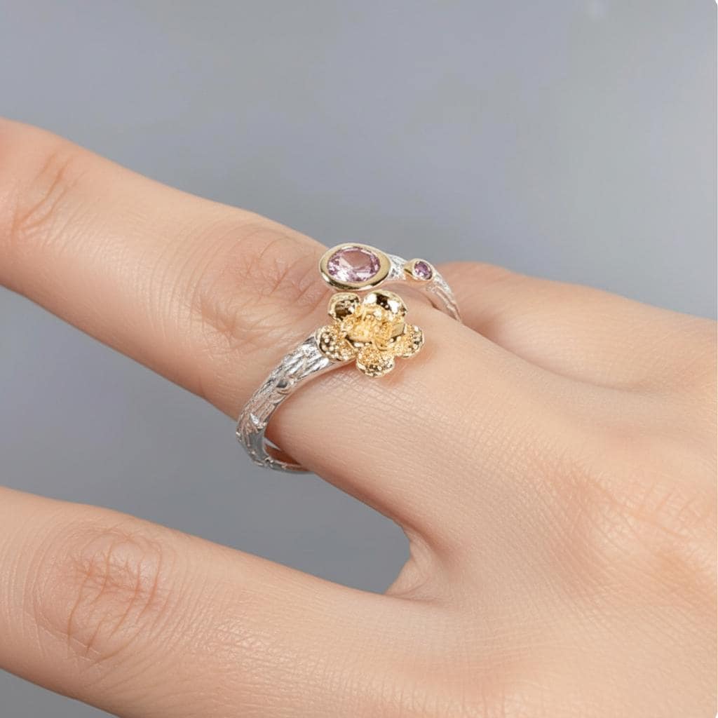 925 Sterling Silver Pink Tourmaline Ring, close-up detail