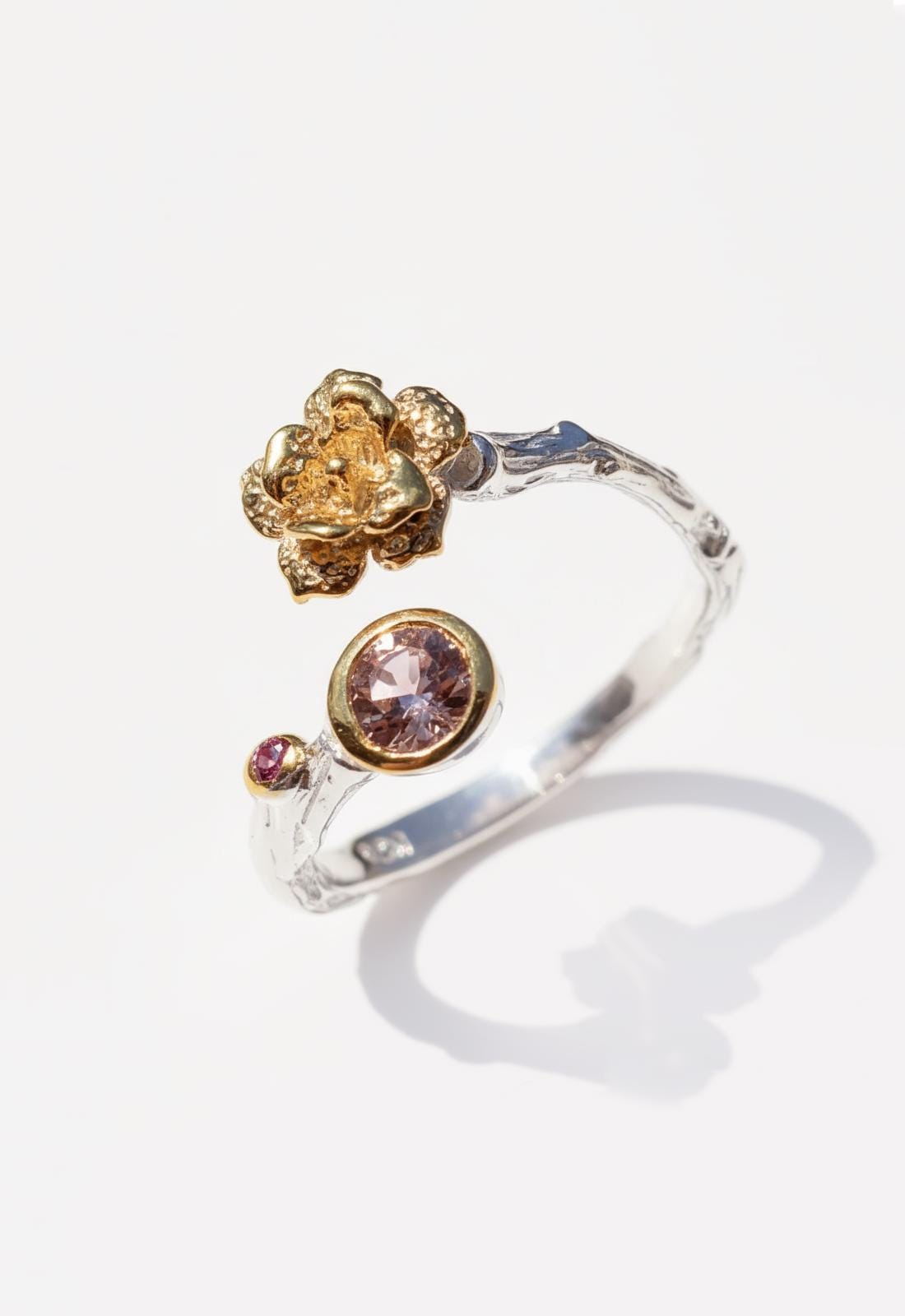 925 Sterling Silver Pink Tourmaline Ring, worn on hand