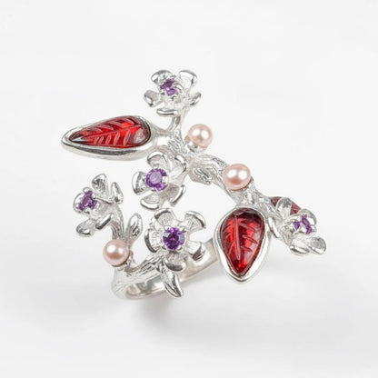 925 Sterling Silver Pink Tourmaline Ring, worn on hand