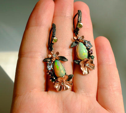 925 Sterling Silver Rainbow Fire Opal Earrings, worn view