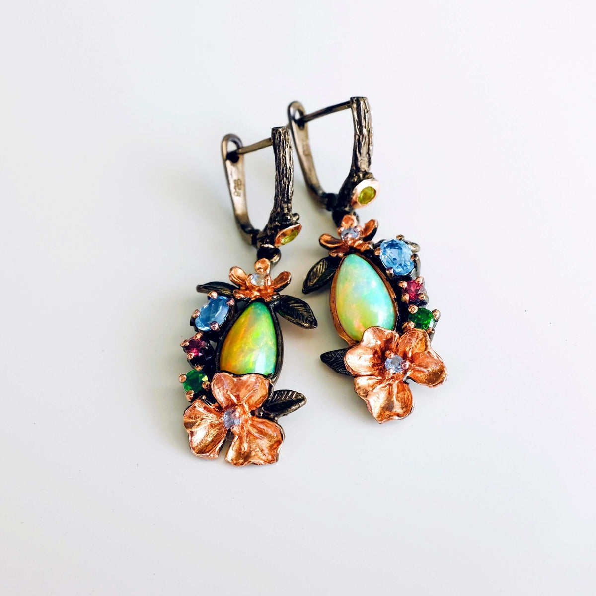 925 Sterling Silver Rainbow Fire Opal Earrings, main product image
