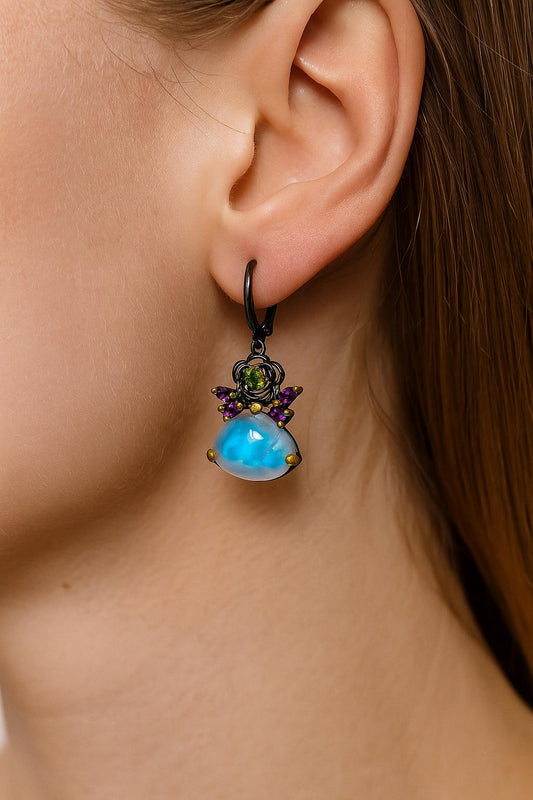 925 Sterling Silver Rainbow Moonstone Earrings, alternate angle