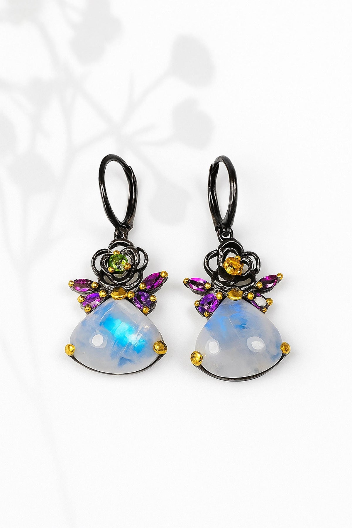 925 Sterling Silver Rainbow Moonstone Earrings, side angle