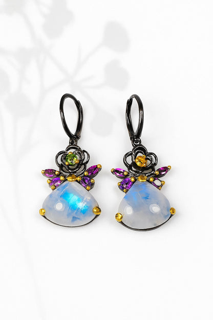 925 Sterling Silver Rainbow Moonstone Earrings, side angle