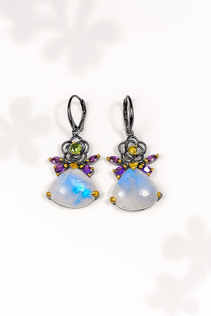 925 Sterling Silver Rainbow Moonstone Earrings, stone or metal detail