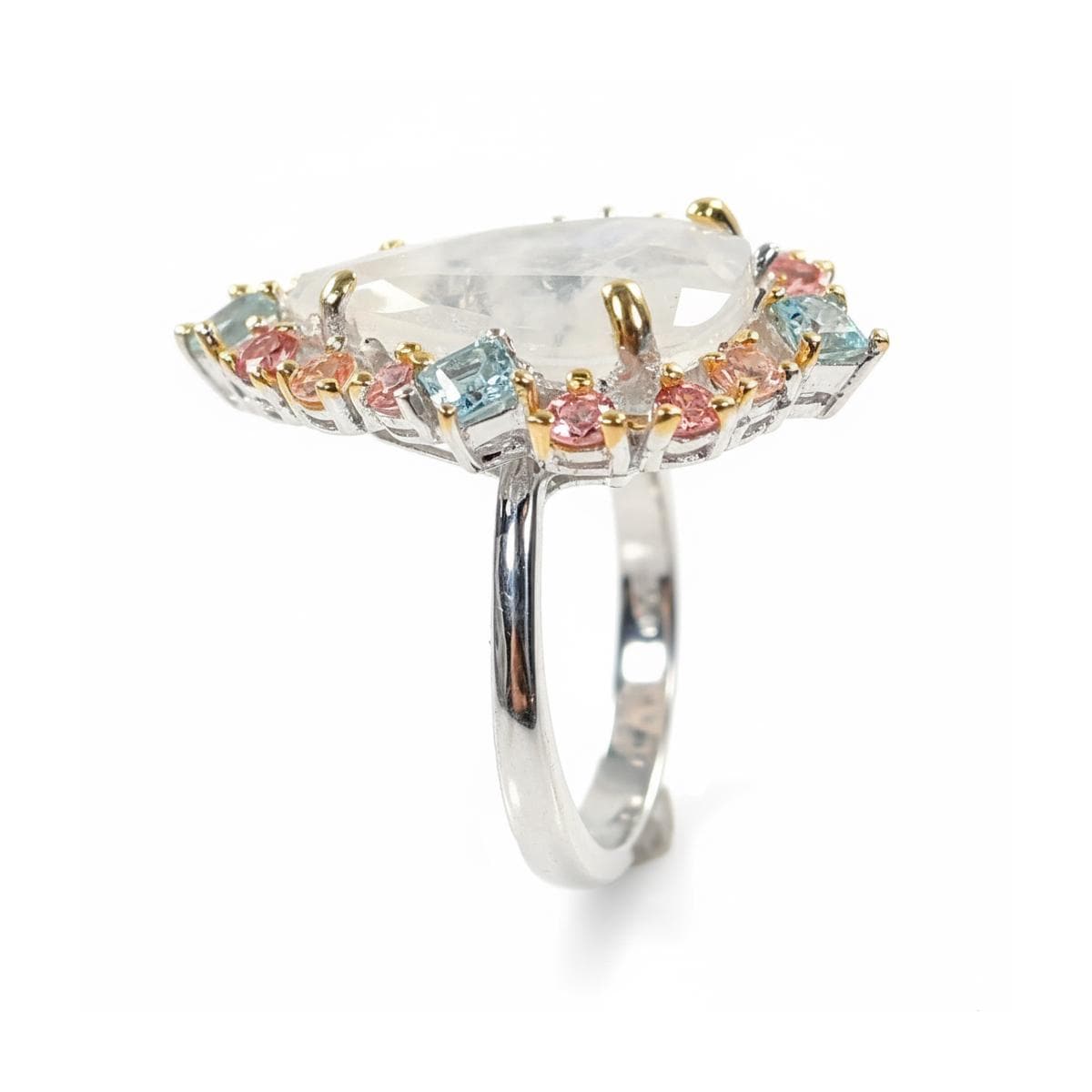 925 Sterling Silver Rainbow Moonstone Ring, worn on hand