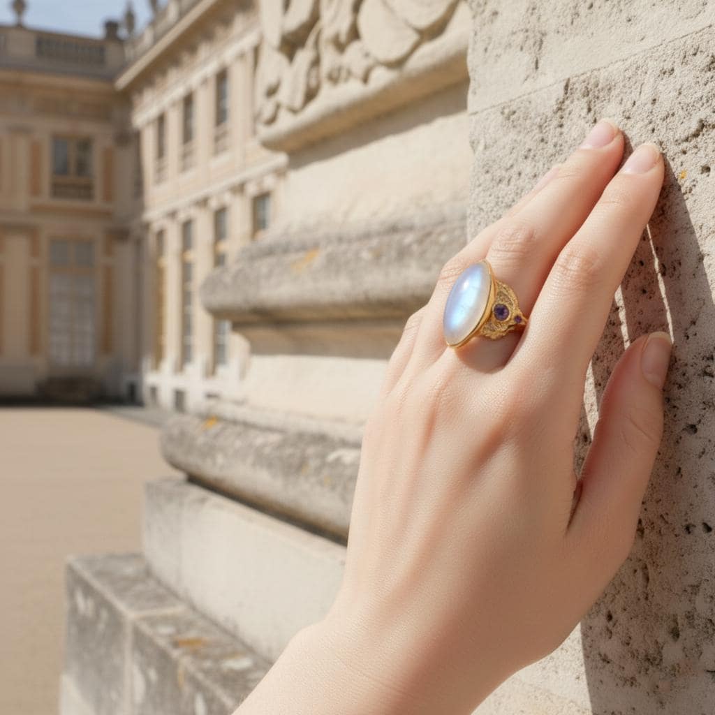 925 Sterling Silver Rainbow Moonstone Ring, additional angle