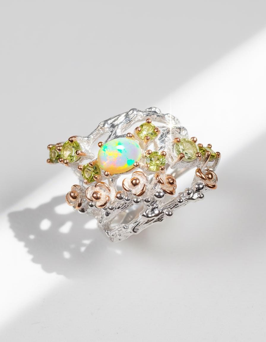 925 Sterling Silver Rainbow Opal Ring, additional angle