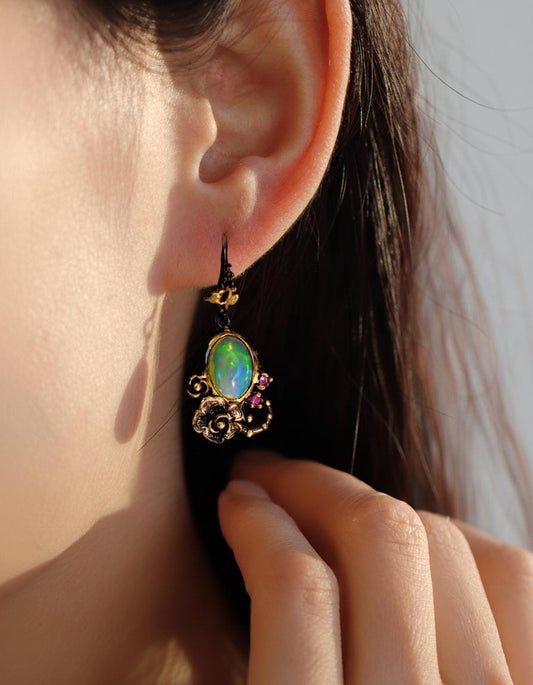 925 Sterling Silver Rainbow Opal Earrings, alternate angle