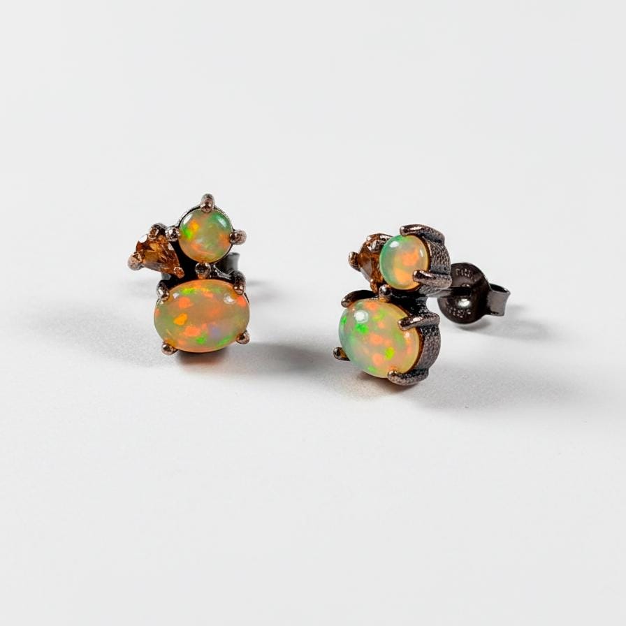 925 Sterling Silver Rainbow Opal Earrings, close-up detail