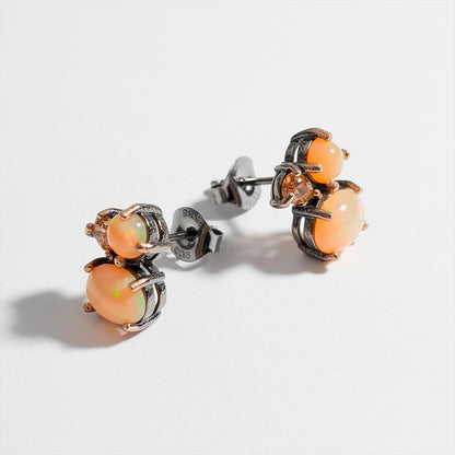 925 Sterling Silver Rainbow Opal Earrings, worn view
