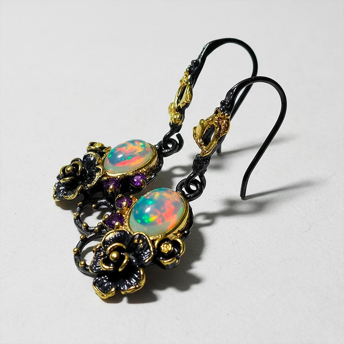 925 Sterling Silver Rainbow Opal Earrings, side angle