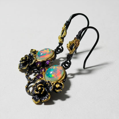 925 Sterling Silver Rainbow Opal Earrings, side angle