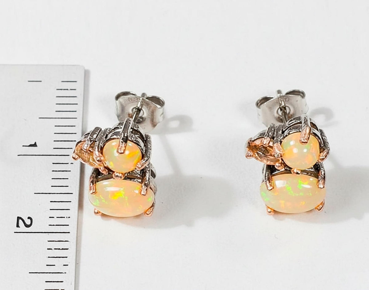 925 Sterling Silver Rainbow Opal Earrings, side angle