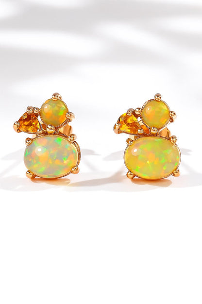 925 Sterling Silver Rainbow Opal Earrings, stone or metal detail