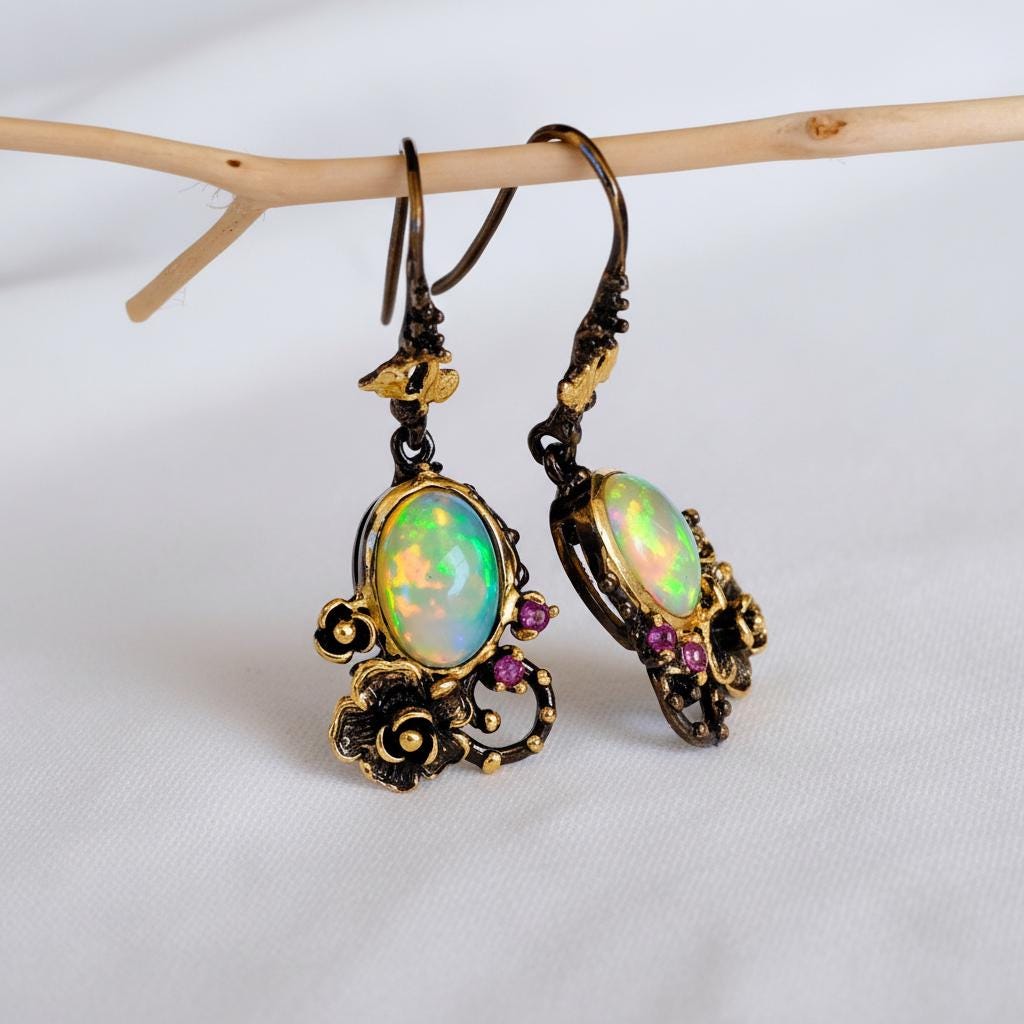 925 Sterling Silver Rainbow Opal Necklace, layered look