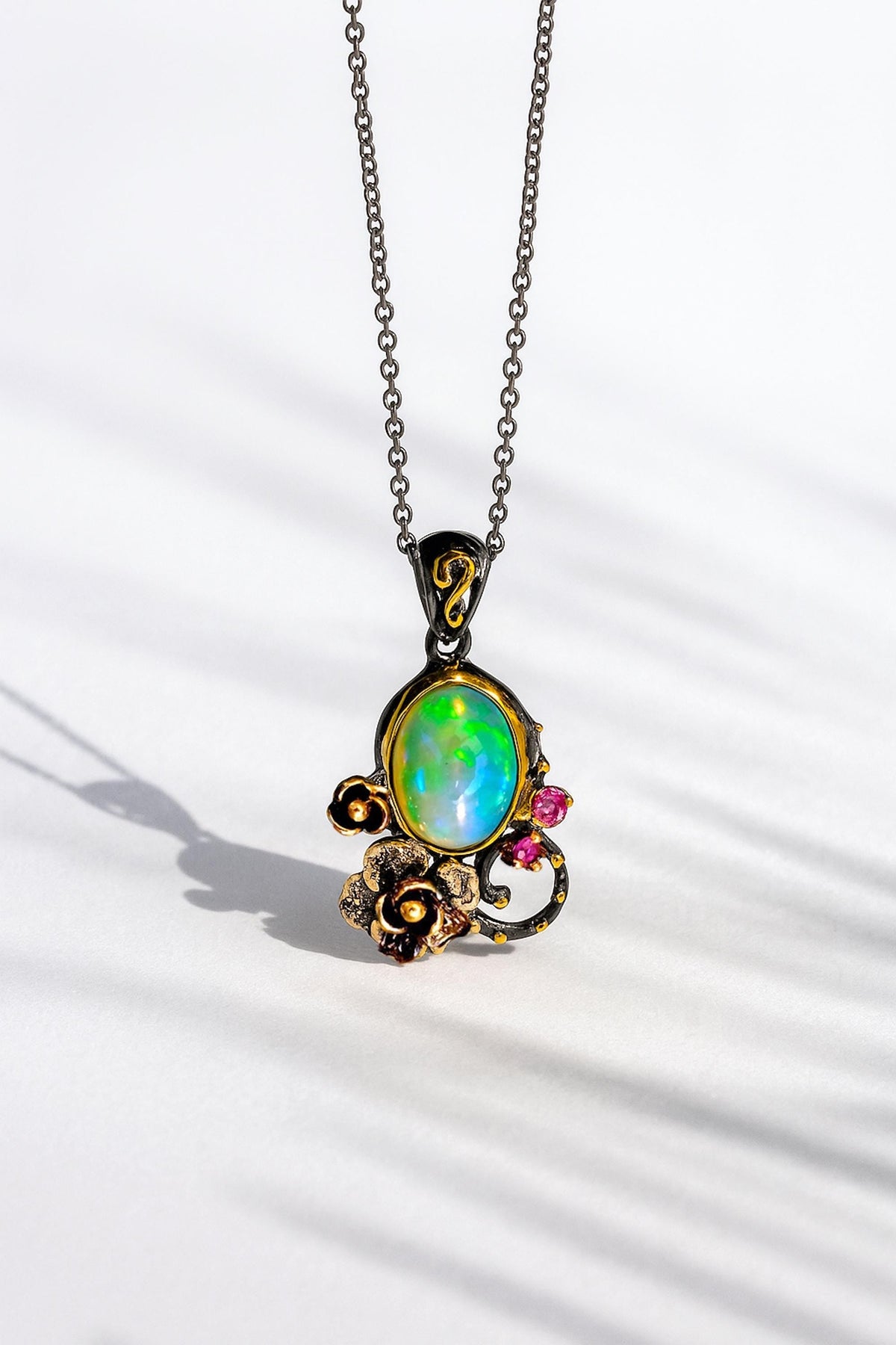 925 Sterling Silver Rainbow Opal Necklace, main product image