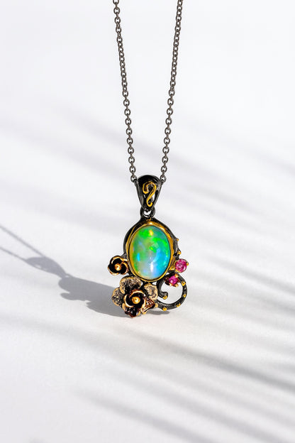 925 Sterling Silver Rainbow Opal Necklace, main product image