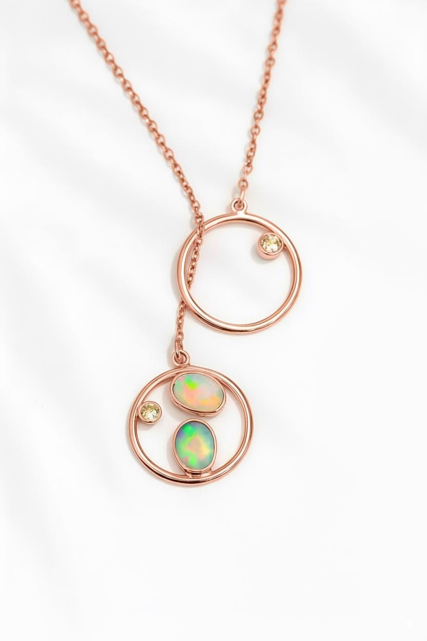 925 Sterling Silver Rainbow Opal Necklace, alternate angle, image 11