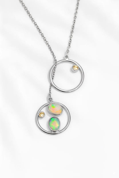 925 Sterling Silver Rainbow Opal Necklace, worn view, image 13