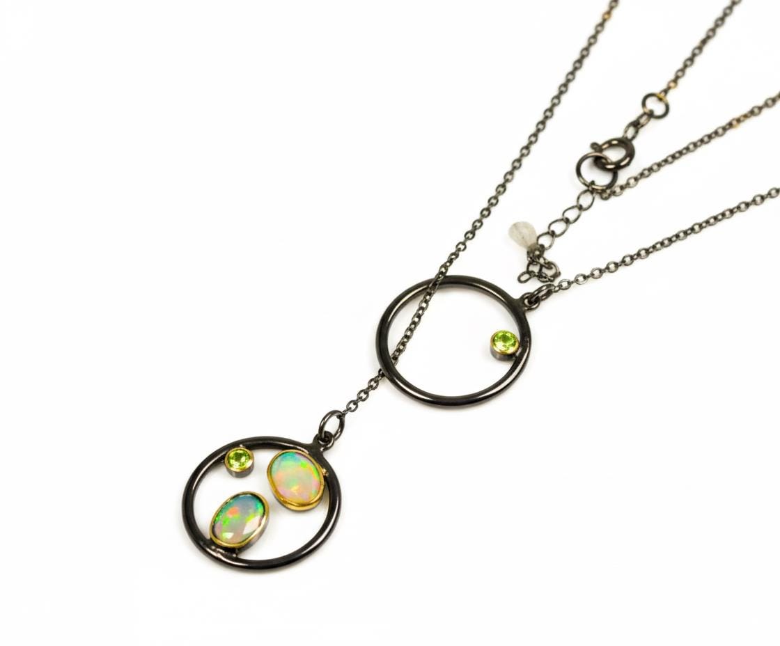 925 Sterling Silver Rainbow Opal Necklace, worn view