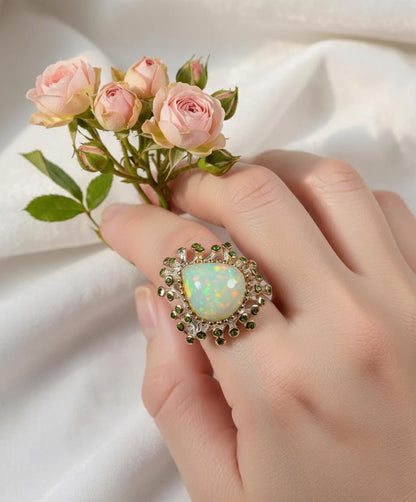 925 Sterling Silver Rainbow Opal Ring, texture close-up