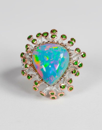 925 Sterling Silver Rainbow Opal Ring, close-up detail, image 12