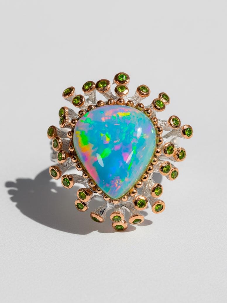 925 Sterling Silver Rainbow Opal Ring, worn on hand, image 14