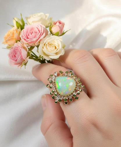 925 Sterling Silver Rainbow Opal Ring, alternate angle