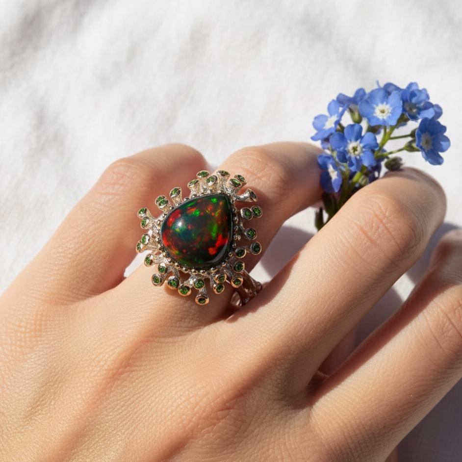 925 Sterling Silver Rainbow Opal Ring, additional angle