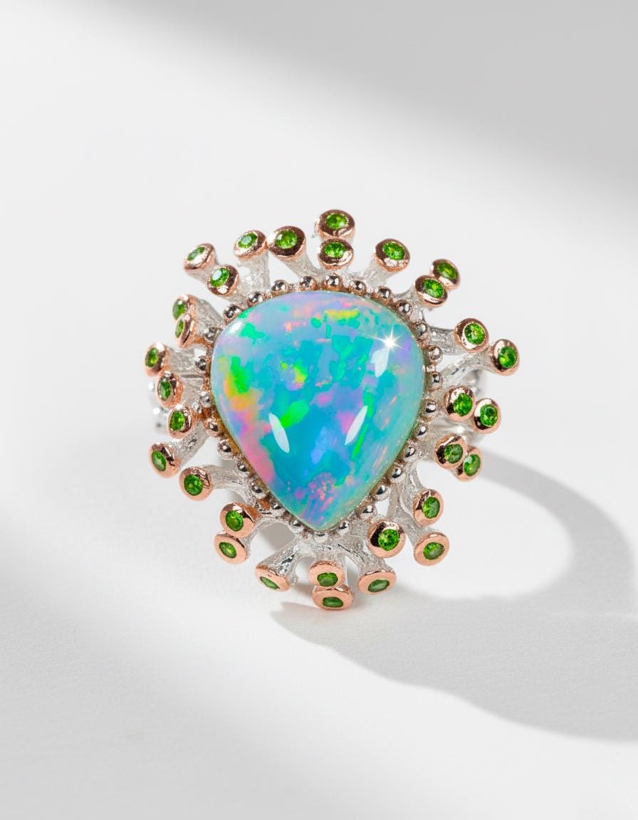 925 Sterling Silver Rainbow Opal Ring, band detail