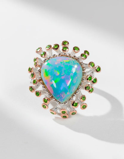 925 Sterling Silver Rainbow Opal Ring, band detail