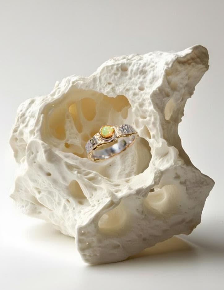 925 Sterling Silver Rainbow Opal Ring, texture close-up
