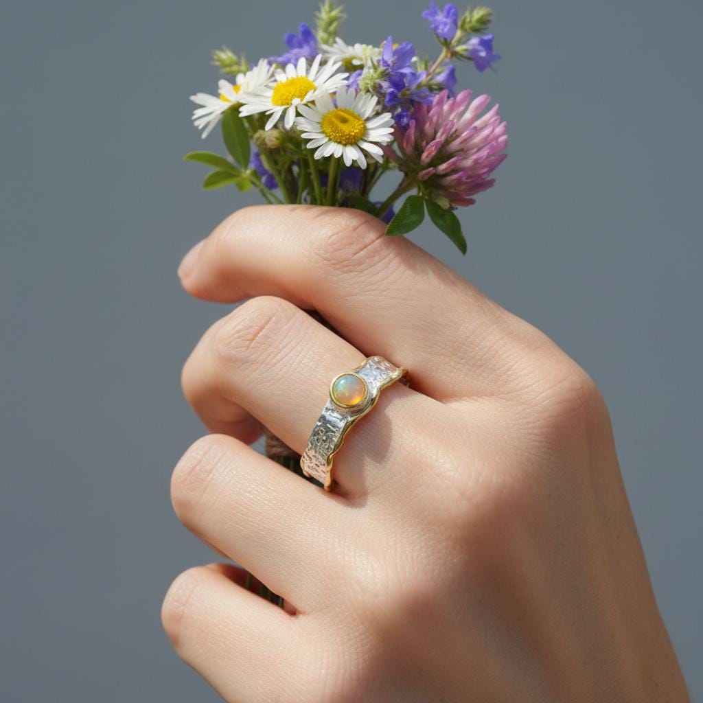 925 Sterling Silver Rainbow Opal Ring, alternate angle