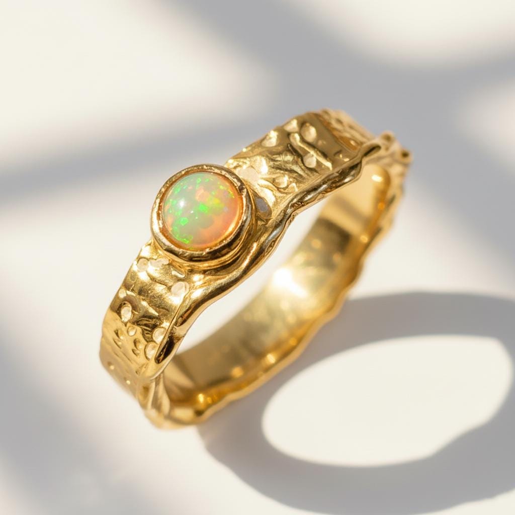 925 Sterling Silver Rainbow Opal Ring, close-up detail