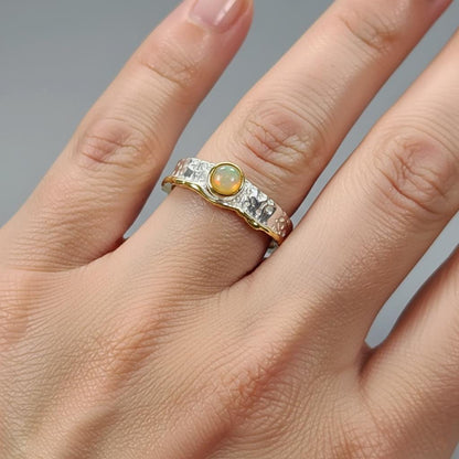 925 Sterling Silver Rainbow Opal Ring, worn on hand