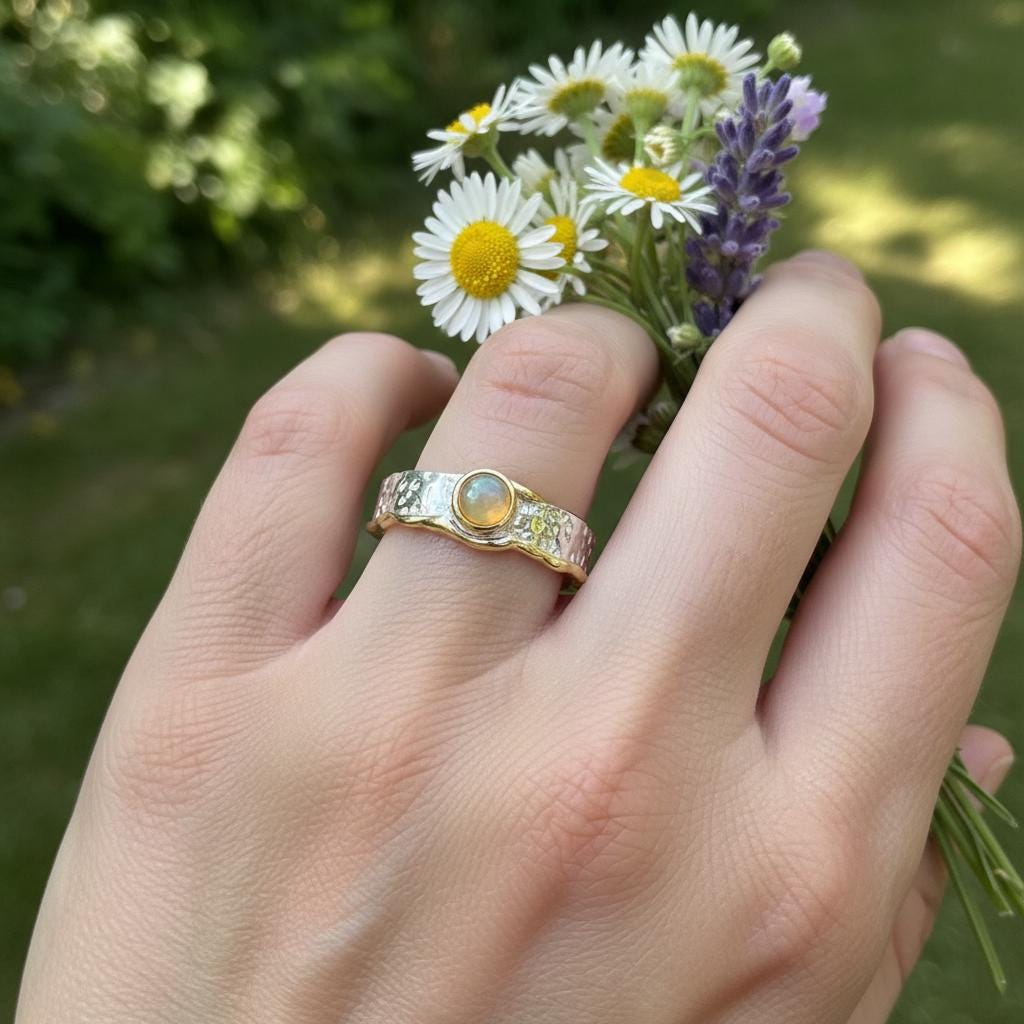 925 Sterling Silver Rainbow Opal Ring, additional angle