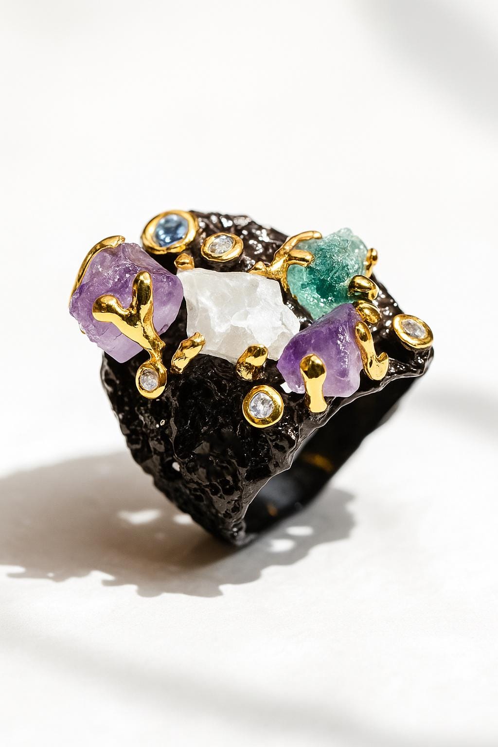 925 Sterling Silver Raw Amethyst Ring, setting detail