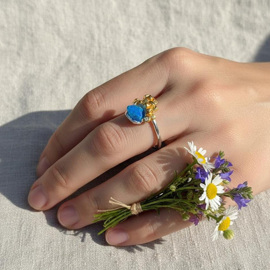 925 Sterling Silver Raw Apatite Ring, alternate angle
