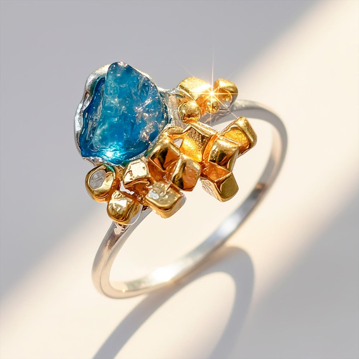 925 Sterling Silver Raw Apatite Ring, worn on hand