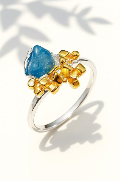 925 Sterling Silver Raw Apatite Ring, setting detail