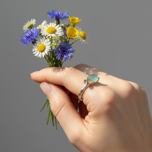 925 Sterling Silver Raw Apatite Ring, alternate angle