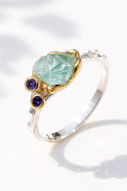 925 Sterling Silver Raw Apatite Ring, additional angle