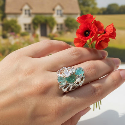 925 Sterling Silver Raw Apatite Ring, worn on hand