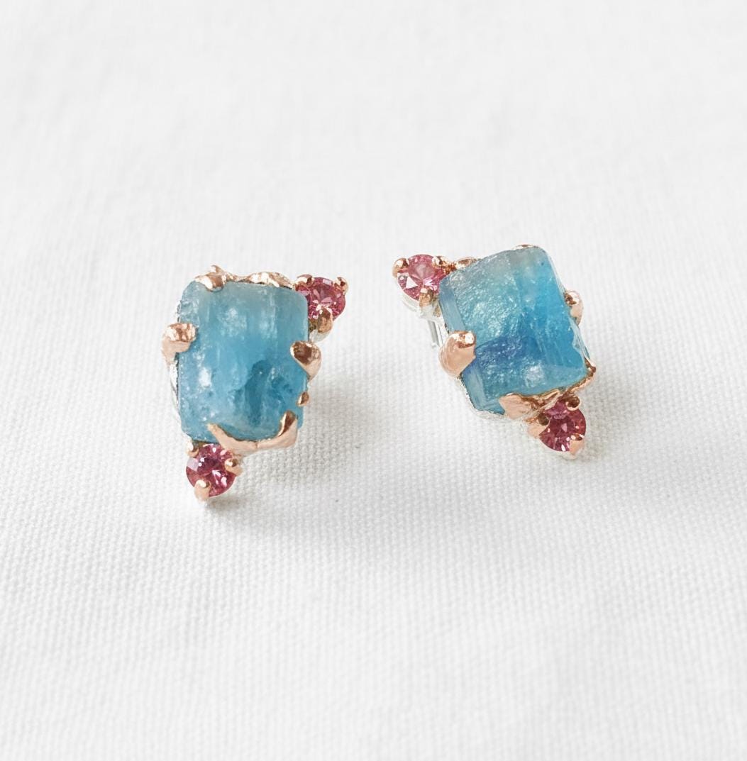 925 Sterling Silver Raw Apatite Stud Earrings, close-up detail, image 12